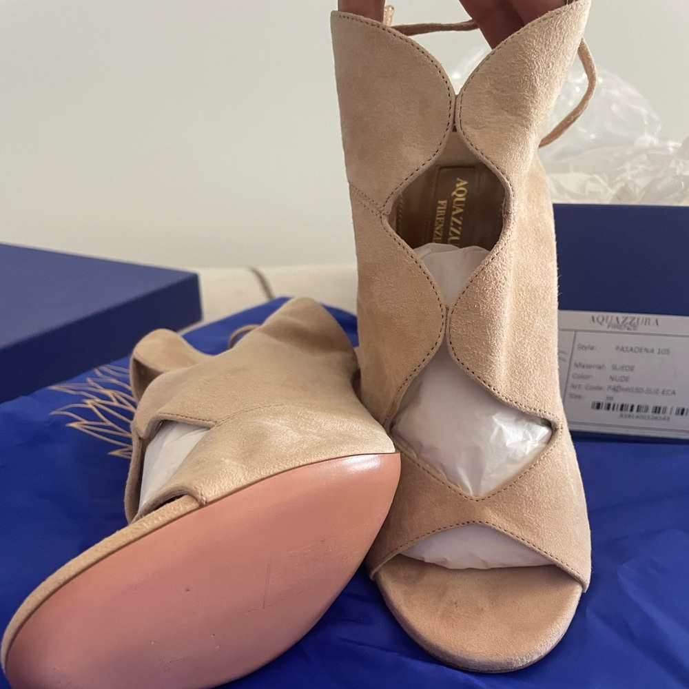 Aquazzura Pasadena 105 Nude Sandals. Never Worn.